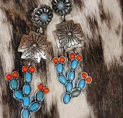 silver and turquoise cactus earrrings 29.00 (1)